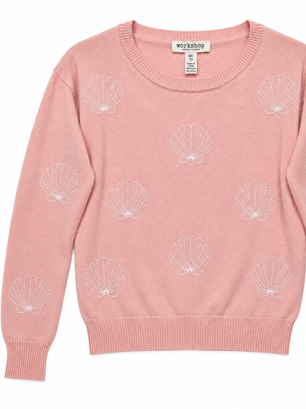 Workshop Republic Clothing Pink Shell-Embellished Crew Sweater